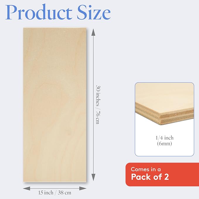 Baltic Birch Plywood 15 x 30 x 1/4 Inch - 6 mm Craft Wood, Pack of 2 B/BB Grade, Stronger Than Basswood Sheets or Balsa Wood, Perfect for Laser, CNC Cutting, Wood Burning, by Woodpeckers - Image 2