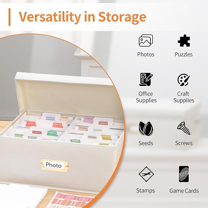 Aokeyee Photo Storage Box Holds 1700+ 4x6 Pictures | Photo Organizer Box, 8 Dividers, 24 Paperboard with Blank Label - Image 9