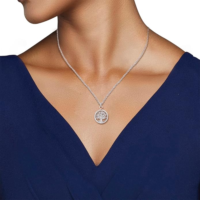 Jewelili 10K Rose Gold & Sterling Silver Diamond Tree Life Pendant Necklace | 18" Cable Chain with lobster Claw Clasp, Two tone Jewelry for Women, Fine Jewelry with Gift Box - Image 2