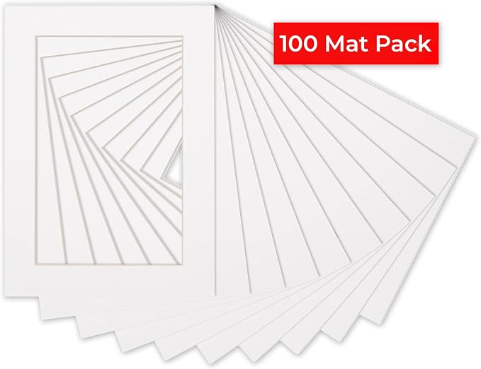 8x10 Mat for 12x16 Frame - Precut Mat Board Acid-Free White 8x10 Photo Matte Made to Fit a 12x16 Picture Frame, Premium Matboard for Family Photos, Show Kits, Art, Picture Framing, Pack of 100 Mats - Image 2
