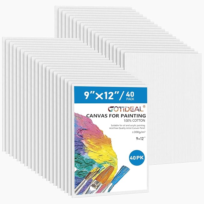 Canvas for Painting, 40pcs 9x12 Primed Bulk Painting Canvas Board for Kids and Adults, White Blank Canvas Panels for Acrylic Paint, Oil, Pour Art Supplies | for Kids and Adults, White Blank Canvas Panels for Acrylic Paint, Oil, Pour Art Supplies by GOTIDEAL