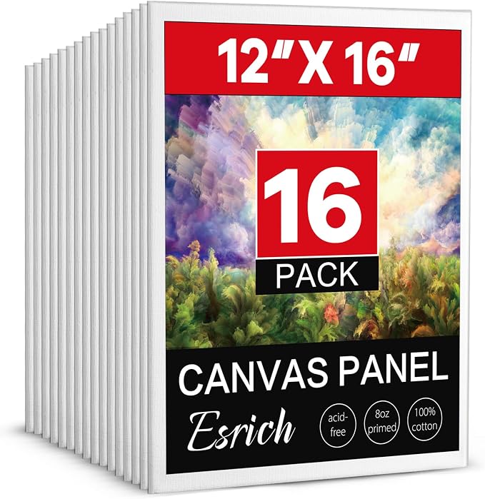 ESRICH Canvas for Painting 12x16, 16 Pack Canvas Boards for Painting Cotton Primed Large Blank Canvases for Kids & Adults, Painting Canvas Panels for Oil, Watercolor, Acrylic Paint, Tempera. by ESRICH