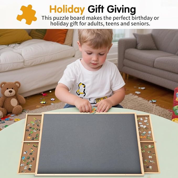 Puzzle Board 1000 Pieces with Large Drawers & Cover Mat 360° Rotating Puzzle Table –None-Slip Felt Surface Portable 30" x 22" Jigsaw Table for Organized Puzzling – Ideal for 1000PcsPuzzles - Image 6