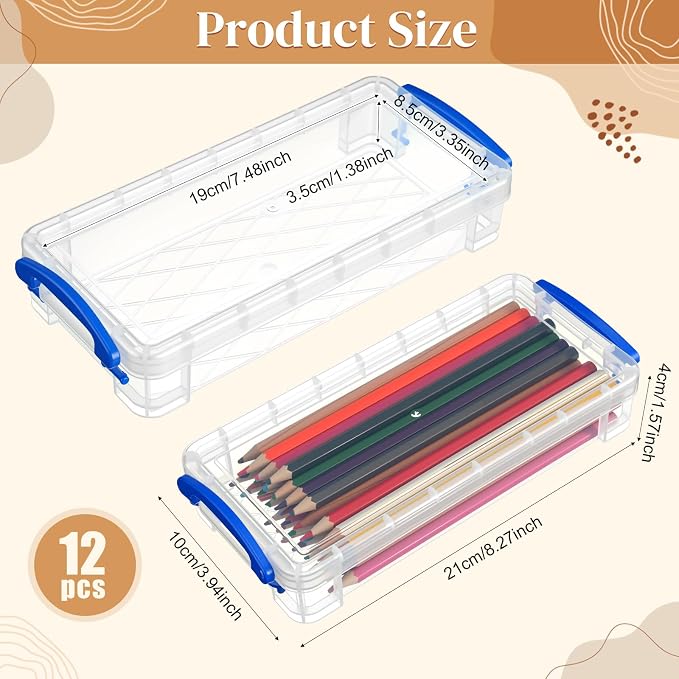 Gueevin 24 Pcs Large Capacity Plastic Pencil Box Clear Plastic Pencil Case Crayon Box with Snap Tight Lid Watercolor Pen Storage Brush Organizer Drawing Tools Container (Blue) - Image 2
