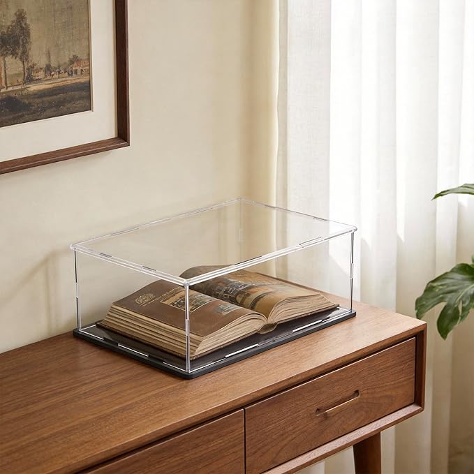 Display Case for Book & Stamps, Flat Acrylic Box for showcaseing Coins, Cards, Photos, Album, Jewellery, Books and Collectibles 13 (L) × 13(W) × 5 (H) inch