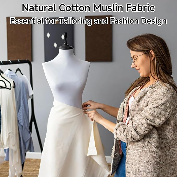 Simple&Opulence 100% Cotton Muslin Fabric 58 Inch Wide by Yard, Natural Unbleached Lightweight Fabric for Sewing, Draping Material, Textile, Apparel Cloth(1 Yard) - Image 5
