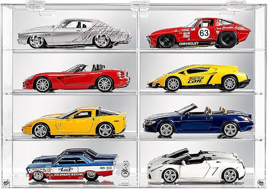 Display Case for 1:24 - 1:18 Scale Diecast Hot Toy Model Cars Wheels Storage Showcase, 98% UV Protection, 4mm Thick Acrylic (Clear 1:18 Scale - 8 Slots) by Display+Accessories