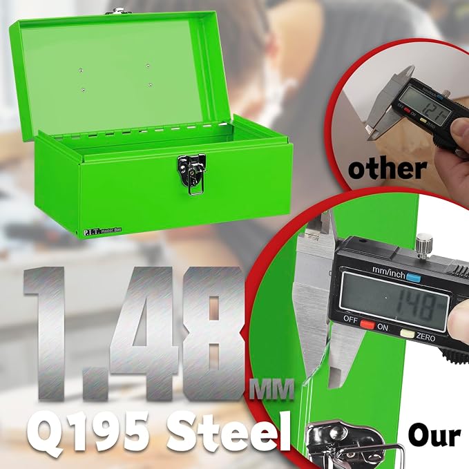 P.I.T. Metal Tool Box 12 Inch,Portable Small Toolbox with Latch,Green | Removable Metal Tray,Thickened Steel with Powder Coat Finish,Easy to Carry with a Comfortable Handle - Image 3