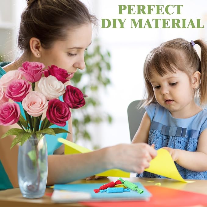 Humyoun 16 Rolls Crepe Paper Streamers 16 x 98 Inch Colorful Crepe Paper Sheets with Floral Stem Wires & Floral Tapes for Flower Making DIY Crafts Birthday Wedding Decoration (Vibrant Color) - Image 5
