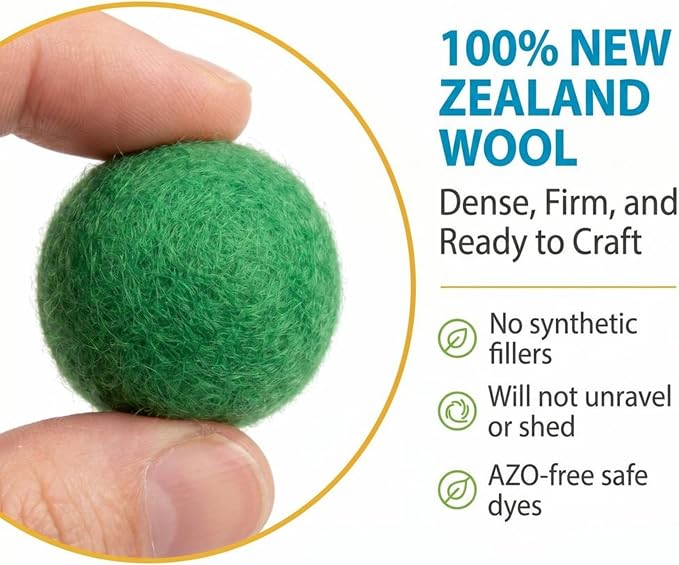 Glaciart One Felt Pom Poms, Wool Felt Balls (400 Pieces) 2 cm – 0.8 Inch, Handmade Felted 30 Color (Red, Pink, Blue, Yellow, Black, White, Pastel and More) Bulk Small Puff for Felting and Garland - Image 2