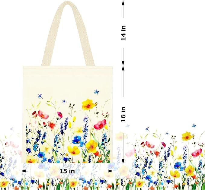 Printed Canvas Tote Bag Zipper Pocket & Magnetic Snap, Flower | Versatile Hand Shoulder Carry, 15x16 Inch Large Large Capacity, for Work, Travel, Shopping - Image 2