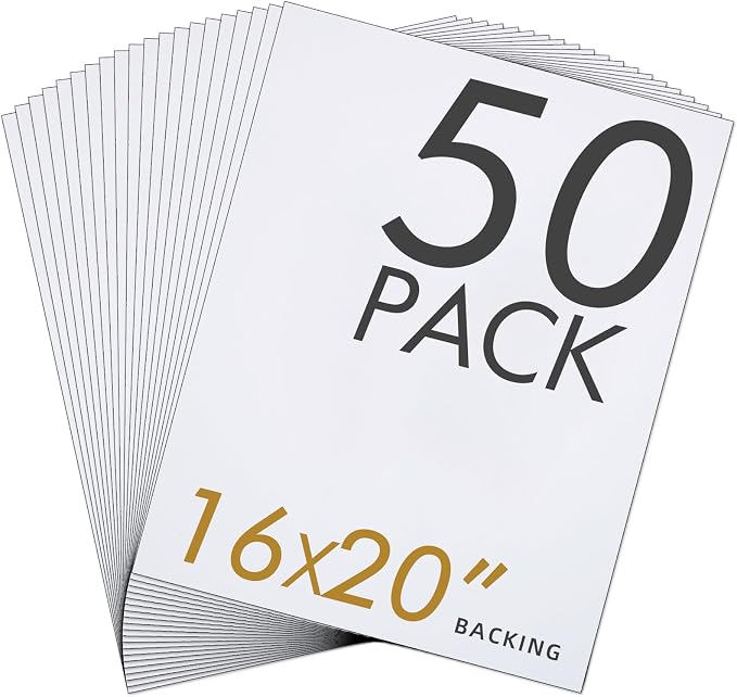 Falling in Art 50Pack Acid-Free Mat Boards,16x20 Uncut White Backing Boards | 4 - Ply Thickness Backer Boards for Photos, Pictures, Frames, Artworks and Prints by FallinginArt