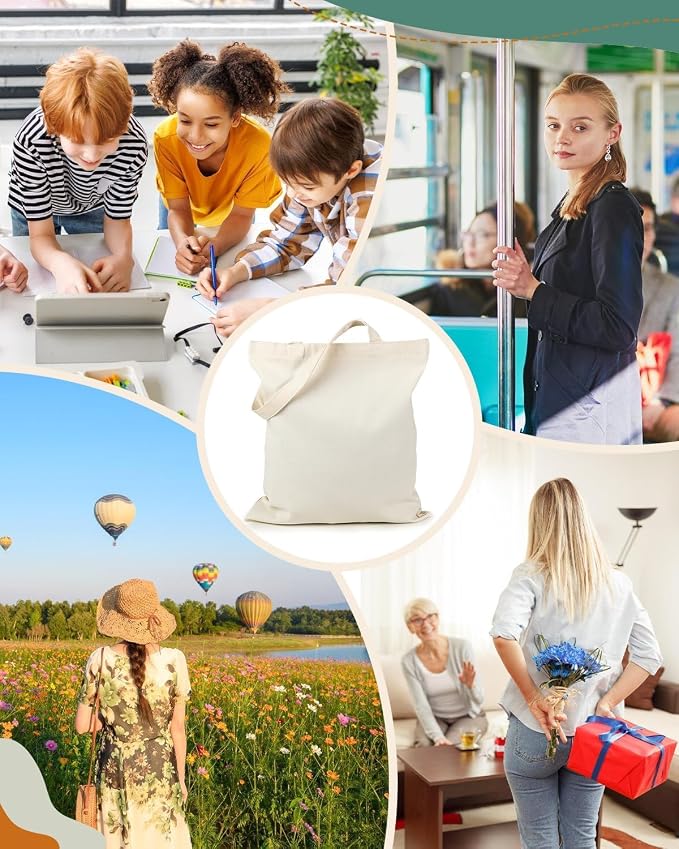 24 Pack Canvas Tote Bag Bulk with Zipper and Pocket (13x15in) | DIY friendly, 10oz thick fabric, machine washable without shrinking, ideal for painting, sublimation, HTV - Image 6
