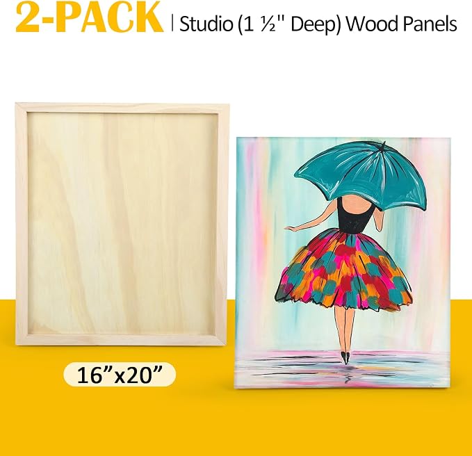 2 Pack 16x20'' Unfinished Gallery Birch Wood Canvas Panels | 1 1/2" Deep Art Cradle Boards for Painting, Pouring, Burning, Epoxy Resin, Laser Engraving Cutting - Image 6