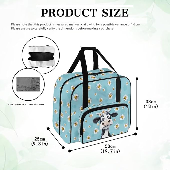 Sewing Machine Dust Case Large Capacity Appliance Storage Case Universal Portable Travel Tote Bag Versatile Sewing Machine Organizer Bag, Cow Daisy Blue - Image 6