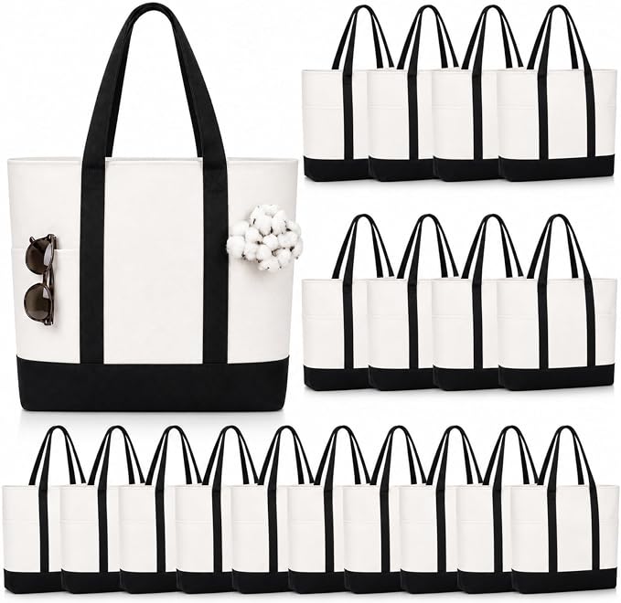 Capoda 16 x 14 Canvas Tote Bags with 2 Pocket, Bulk Zipper Totes Reusable Blank Sublimation Bags for Shopping Grocery DIY by Capoda