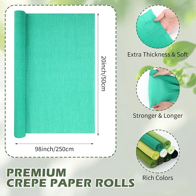 Kisston 18 Rolls Crepe Paper Roll 20 Inch 8 Feet Wide Crepe Paper Streamer 70g DIY Flower Wrapping Supplies for Birthday Party Wedding Festival Ornament(Green) - Image 3