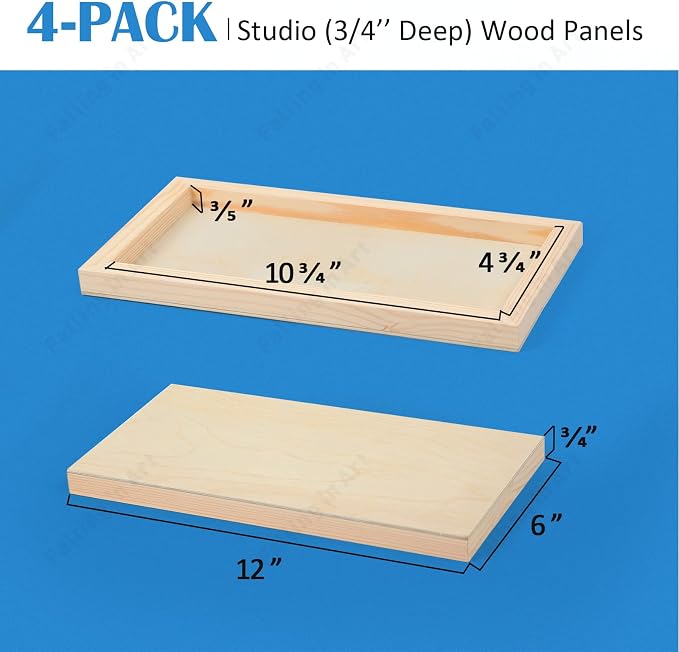4 Pack 6x12’’ Unfinished Birch Wood Panels Kit for Painting | Studio 3/4’’ Deep Wood Canvas, Cradle Boards for Acrylic Pouring, Art, Crafts, Epoxy Resin, Laser Engraving Cutting - Image 2