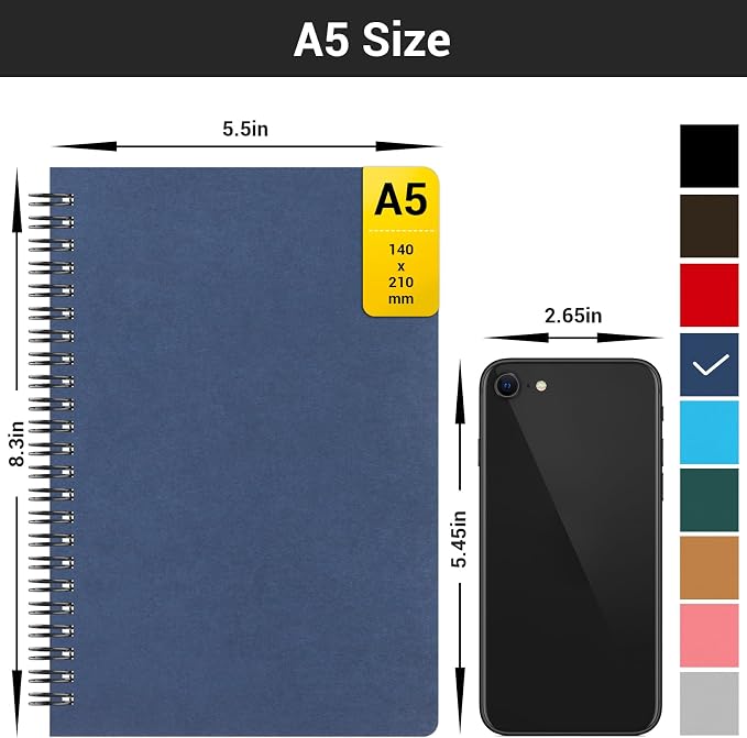 EUSOAR Spiral Notebook, 12 Packs A5 5.5"x8.3" 120 Pages Hardcover Lined Travel Writing College Ruled Notebooks, Memo Notepad Sketchbook, Students Office Business Subject Diary Book Journal-Royal Blue - Image 2