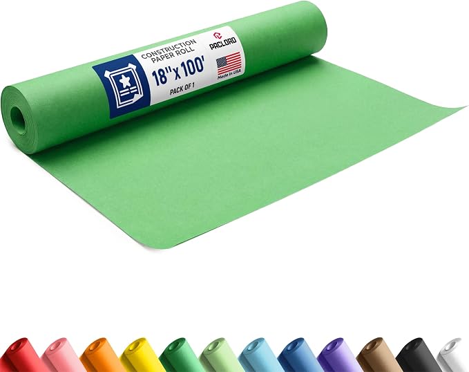 Green Construction Paper Roll 18" x 100 ft – Made in USA – 18" Bulletin Board Paper for Classroom & School, Teachers & Kids | Bulletin Board Paper for Classroom, School Projects, Arts & Crafts, DIY Decorations, Kids Gift & Flower Wrapping by Paclord