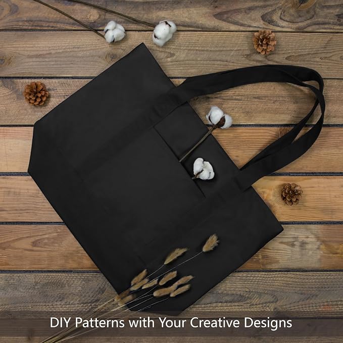 TOPDesign 6-Pack Canvas Tote Bags with an External Pocket, Reusable Grocery Shopping Bags, Top Zipper Closure, Daily Essentials (Black) - Image 4