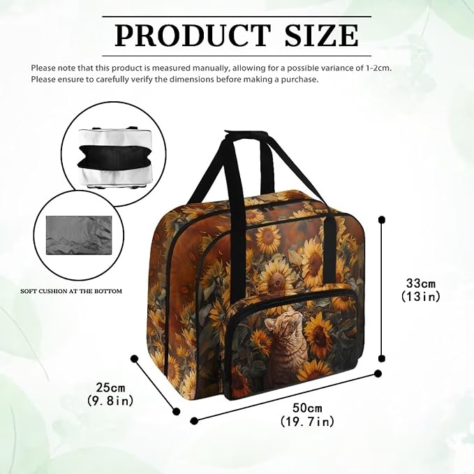 Sewing Machine Carrying Case Portable Travel Tote Bag Versatile Sewing Machine Dust Bag Universal Storage Bag for Most Standard Size Machine, Cat Sunflower - Image 6
