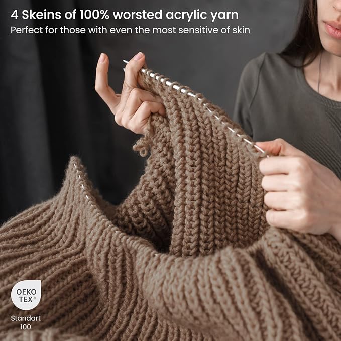 ARTEZA Acrylic Yarn for Crocheting, 4 x 200-g Skeins of Worsted Yarn for Knitting, Mushroom A302, Knitting & Crochet Supplies - Image 2