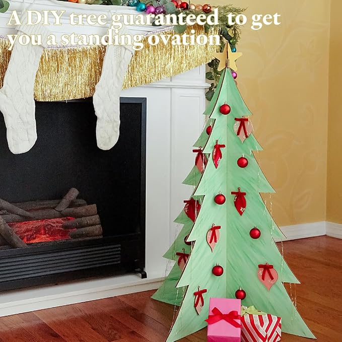 2-Pc Slotted Wooden Christmas Tree 24-inch, Pack of 3 Table Top Christmas Tree Decorations Wooden for Party, Painting, and Cat-Friendly Display, by Woodpeckers - Image 5