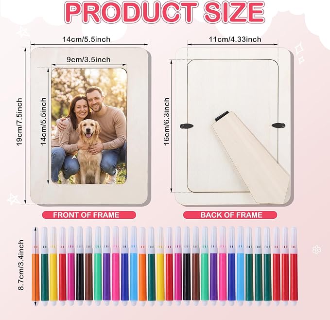 Yousoontic 30 Pack Picture Frame Painting Craft Kit for 4 x 6 Inch Photo DIY Unfinished Wooden Picture Frames with 30 Pcs Color Pens and 10 Sheets Crystal Diamond Stickers for DIY Craft - Image 2