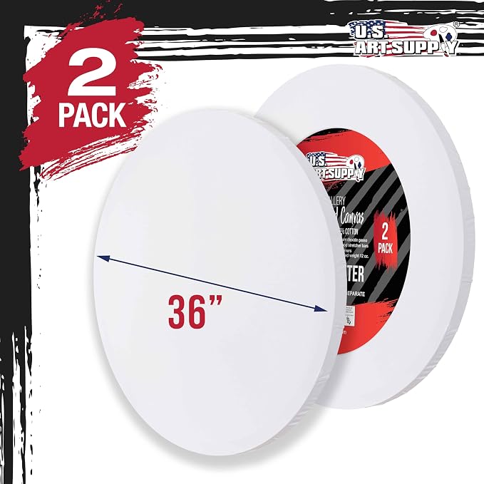 U.S. Art Supply 36 inch Diameter Round Gallery Depth 1-1/2" Profile Stretched Canvas 2-Pack - Acrylic Gesso Triple Primed 12-Ounce 100% Cotton Acid-Free Back Stapled Pouring Art - Image 3