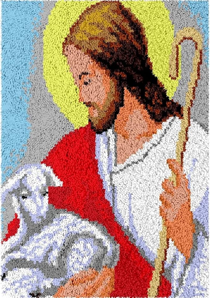 Yglnden Latch Hook Kits Rug Jesus Crochet Yarn Cushion Colour Printed Canvas Cover Rug Needlework DIY Hook and Latch Kit Home Decoration 79x54cm/31 X21 inch by Yglnden