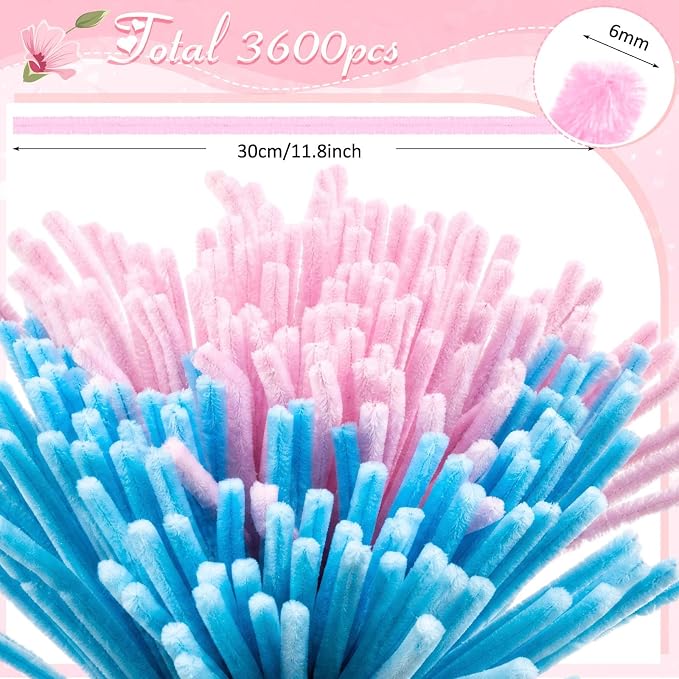 Peryiter 3600 Pcs 12 Inch Craft Pipe Cleaners Fluffy Chenille Stems Bulk with 50 Flower Stems 4 Tape and 350 Stamens for DIY Art Projects Creative Gift Wrapping Party Decorations (Macaron Color) - Image 5