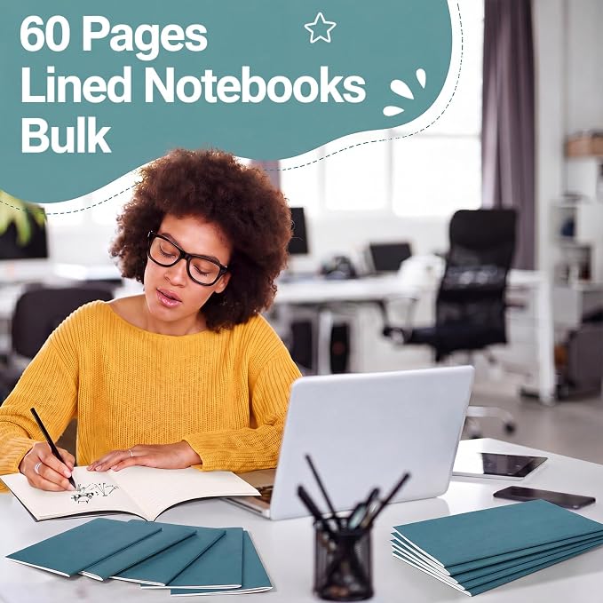 100 Pcs A5 Journals Notebooks Bulk,Dark Green,Lined | Kraft Softcover Small Notebooks 5.5 Inch x 8.3 Inch Notepads with 60 Page 30 Sheet for Writing Sketch Travel Office Supplies - Image 6