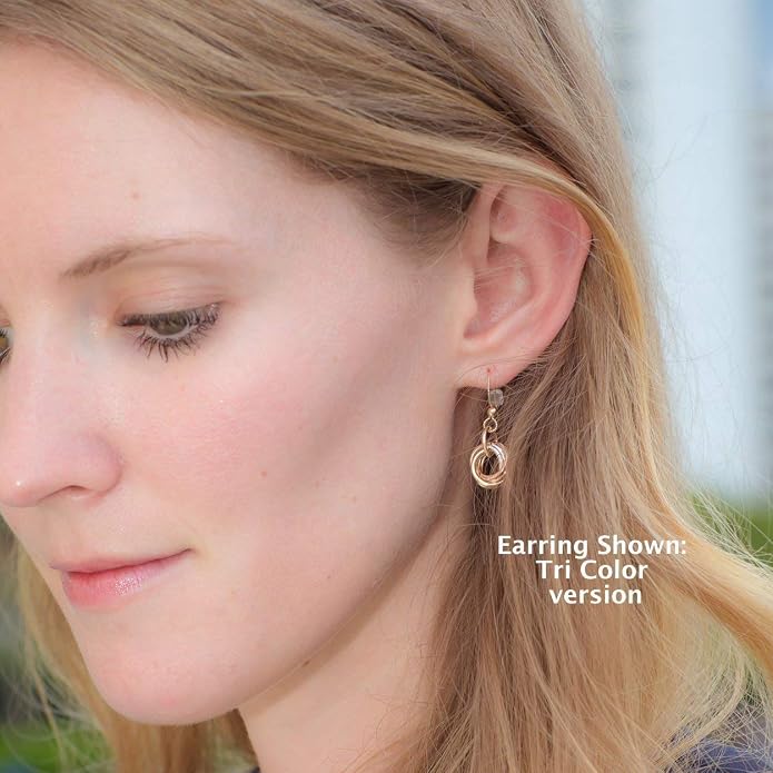Dainty Two-Tone Silver and 14K Gold Fill Love Knot Drop Earrings for Women | Lightweight 7/8 inch dangle; hypoallergenic nickel-free; mixed metal; minimalist; handmade jewelry gift for women by Tahmi - Image 2