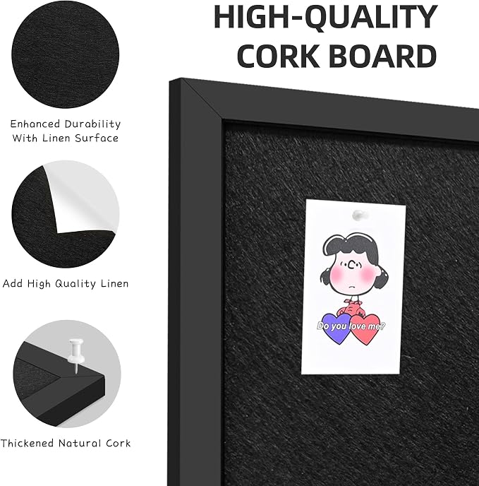 2-Pack 12"x16" Black Framed Black Linen Bulletin Board, Framed Pin Board | Linen corkboard texture. Premium cork boards for walls and pin board office organizer. - Image 3