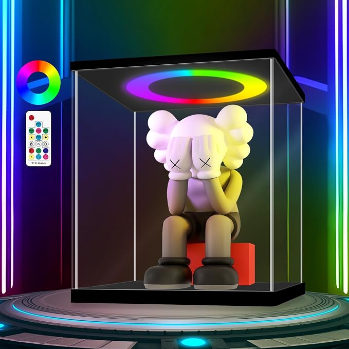 LANSCOERY Acrylic Display Case 17.7x17.7x17.7 in, 10mm Base, RGB Ring Light, 3mm Clear Panels, Front Door for Action Figures and Models - Image 9
