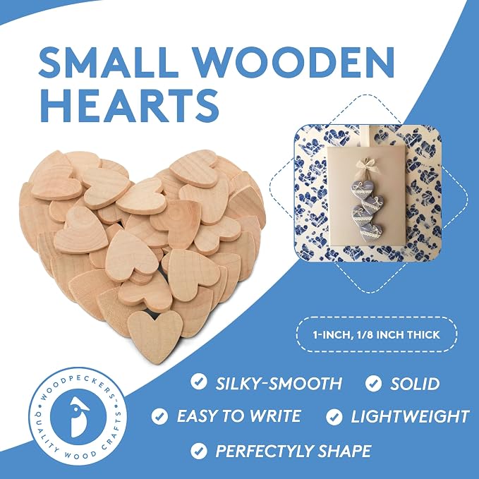 Small Wood Hearts for Crafts 1-inch, 1/8 inch Thick, Pack of 500 Wooden Wedding Hearts for Valentine's Day Table Decor, by Woodpeckers - Image 6