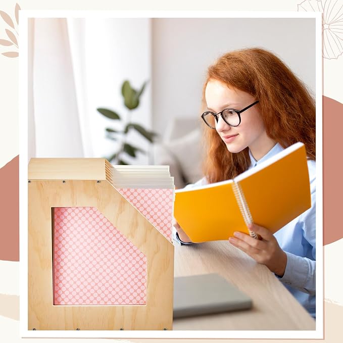 ReliThick 2 Pcs 12x12 Paper Storage Organizer Wood Slope Design Scrapbook File Sorter Storage Shelf for Holding 8 Slot Heat Transfer Paper Portfolio Filing Crate Album Glass Holder for Office School - Image 6