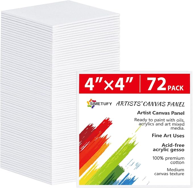 72 Pcs 4x4inch Mini Canvas Boards for Painting, Square Art Panels | 100% Cotton Primed Acid Free Blank for Oil,Watercolor,Acrylic Paint, Collage Art Projects by Simetufy