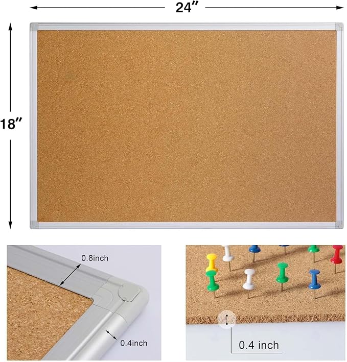 2-Pack Cork Board Bulletin Board 24 x 18, Silver Aluminium Framed Corkboard, Office Board for Wall Cork, Large Wall Mounted Notice Pin Board for Home, Office and School - Image 3