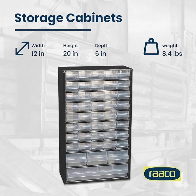 Raaco Steel Storage Cabinet, Tall 44-Drawer (C11-44) | Clear Polypropylene Plastic Drawer, Small Parts Organizer, Screws, Nuts & Bolts, Crafts & Hardware - For workshop and garage - Image 5