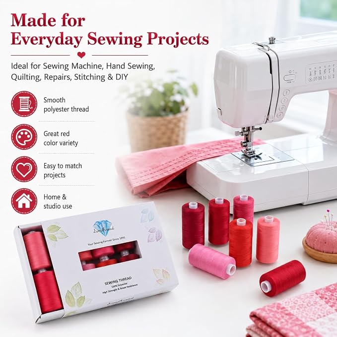Simthread All Purpose Sewing Thread, 10 Spool Assorted Red Series 1000 Yards Each Bobbin Polyester Thread for Sewing, Handy Polyester Sewing Threads for Sewing Machine - (Red Series) - Image 4