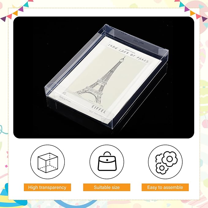 Sintuff 100 Pcs Clear Card Box Greeting Card Storage Boxes Clear Plastic picture display for Greeting Cards 5.39 x 7.36 x 1 Inches Photo Storage Box Rectangle Small Boxes for Favors - Image 6