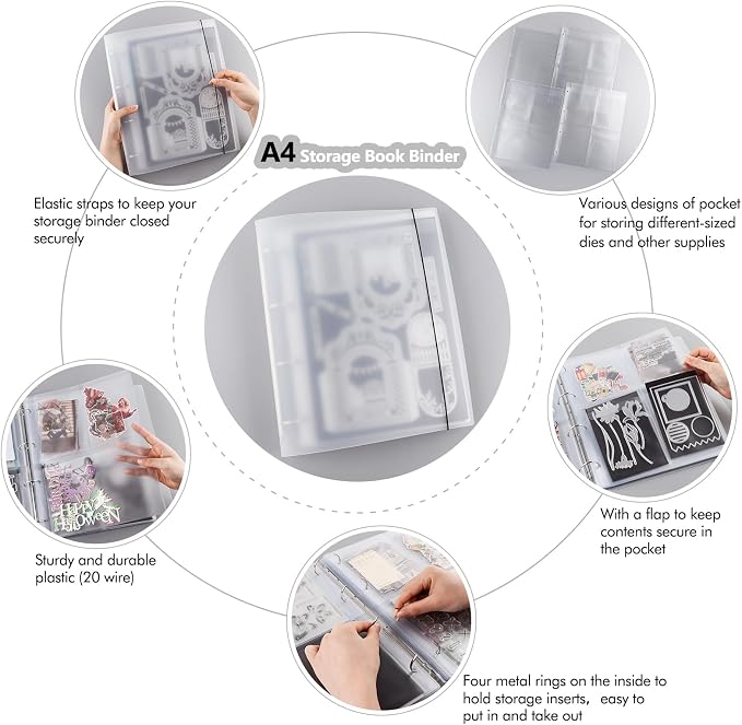 Briartw Craft Storage Organizer,1 A4 Die Storage Book Binder and 20 Inserts Set,Inserts with One,Two,Three,Four Pockets for Storage Craft Supplies,Cardstock,Sticker,Stamp,Cutting Dies,Stencil - Image 3
