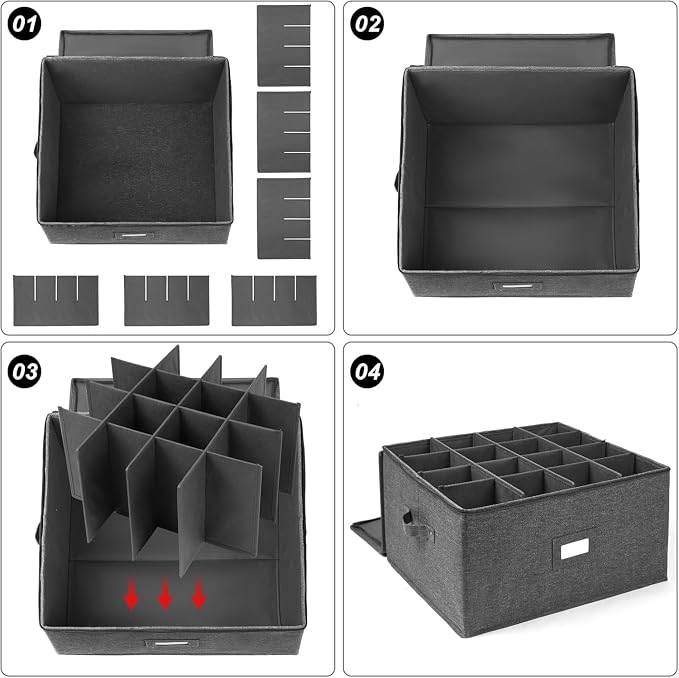 popoly Stemware Storage Cases 2 Pack, Wine Glass Storage Box Containers | Glassware Storage Containers for Glassware or Crystal, Holds 32 Red or White Wine Glasses, Hard Top and Stackable (Grey) - Image 7