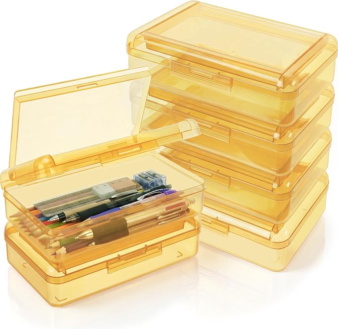 Blulu 6 Pack Double Layer Pencil Boxes Large Capacity,Yellow | with Snap-tight Lid Plastic Pencil Cases Pen Storage 8 x 5 x 2 in for Back to School Supplies Stationery Donation Office Home - Image 8
