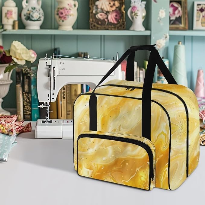 Yellow Marble Sewing Machine Carrying Case Cover Dust Cover with Convenient Pockets for Sewing Accessories Scissors Crochet Hooks - Image 2