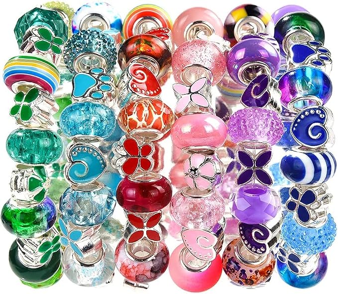 Aipridy 210 Pcs Large Hole European Beads, Craft Supplies Kit, Assorted Mixed Color Lampwork Spacer Beads for DIY Bracelet Jewelry Making (210, Mixed Pack by Style) - Image 2
