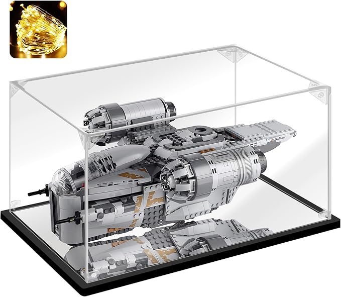 Acrylic Display Case for Collectibles - Assemble Display Box for Lego 75292 Model Toys - Clear Case for Display Football Trophy Figures - Showcase (Black, 17.7x13.8x7.9 inch) by Instnovny