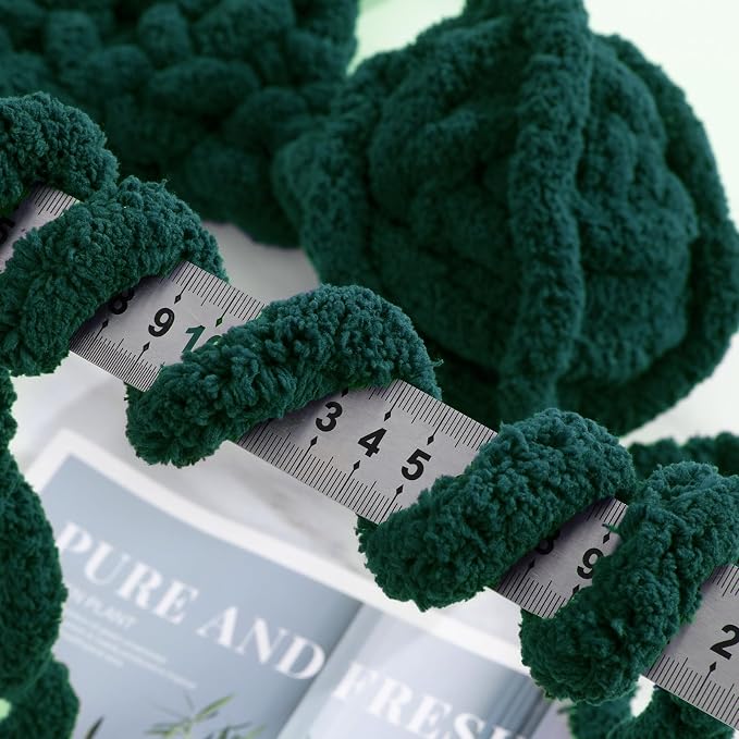 HOMBYS Dark Green Chunky Chenille Yarn for Crocheting, Bulky Thick Fluffy Yarn for Knitting,Super Bulky Chunky Yarn for Hand Knitting Blanket, Soft Plush Yarn, 12 Jumbo Pack (27 yds,8 oz Each Skein) - Image 7
